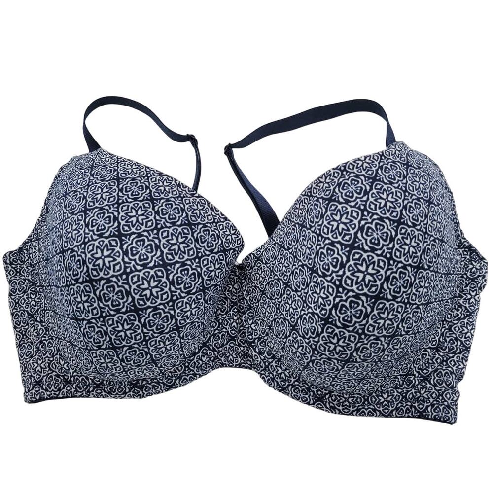 Delta Burke T-Shirt Bra underwire Women's‎ navy blue abstract Sz 40D